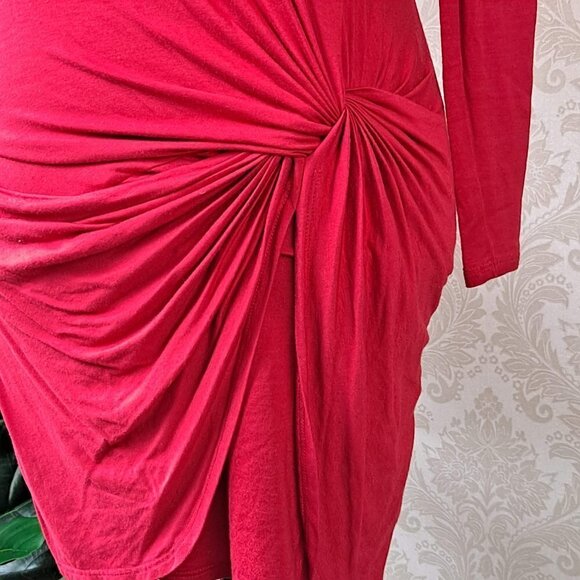 Trina Turk Size P Red Mini Dress Long Sleeve Knot Front Draping Scoop Neck EUC - Picture 3 of 9
